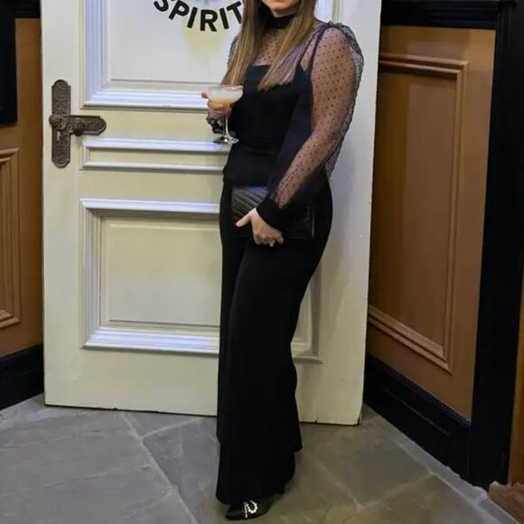 Black Halo Cocktail Jumpsuit SIZE 6 Organza Wide Leg Split Hem Party USA $485 - Picture 7 of 13